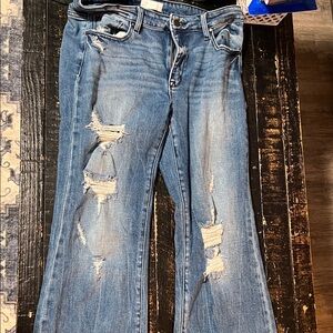 Stylish Blue Distressed Flare Jeans